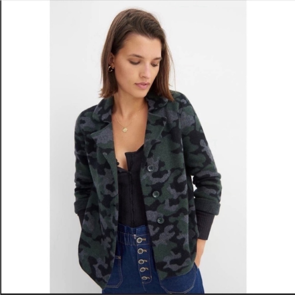 Anthropologie Field Flower Camo Wool Blazer Jacket Green XS NWT Tailored